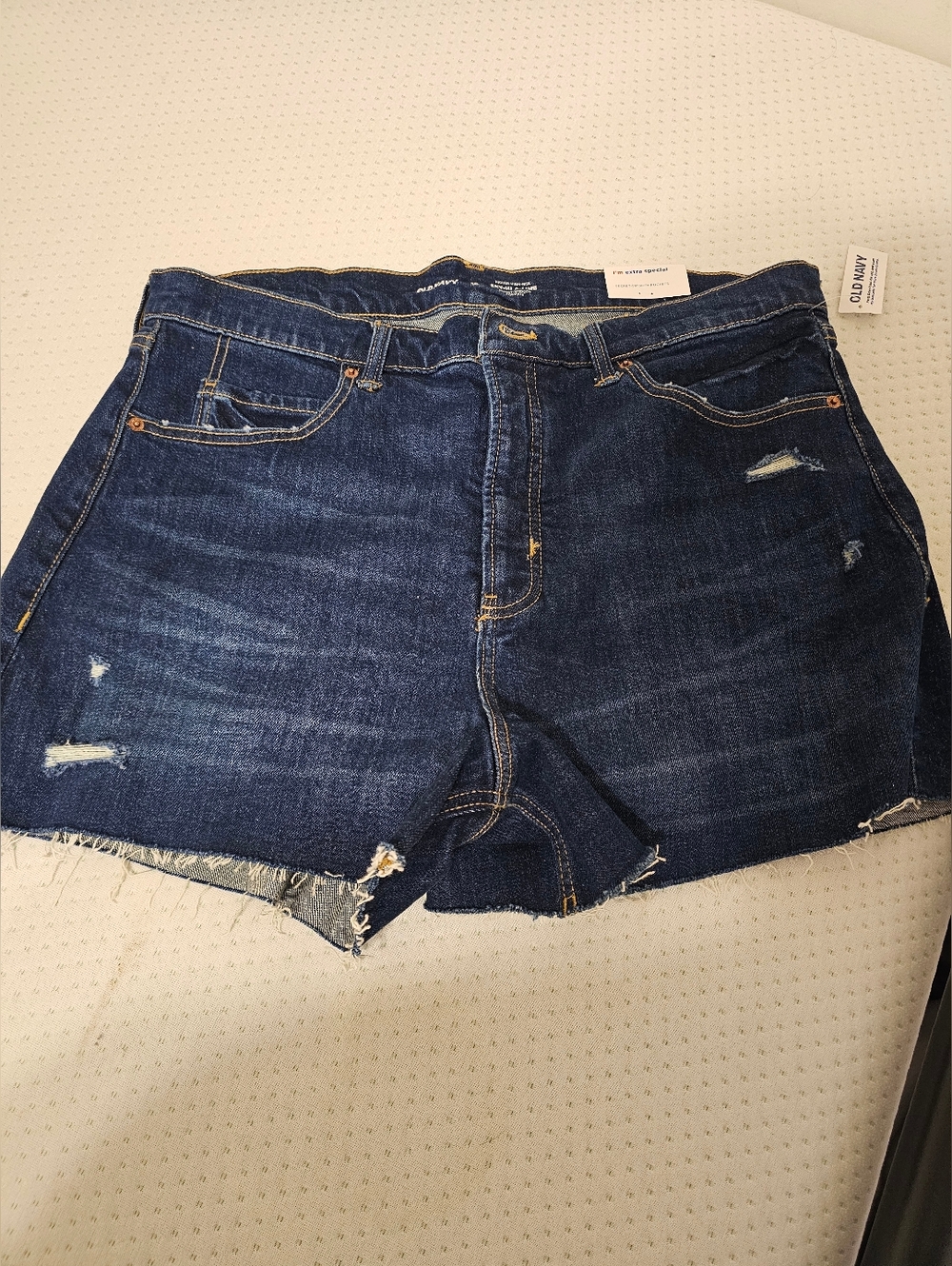 Women's Dark Blue Distressed Denim Shorts